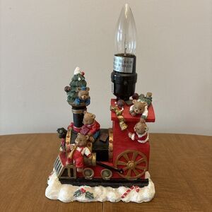 VINTAGE CHRISTMAS TEDDY BEAR TRAIN LAMP NO SHADE